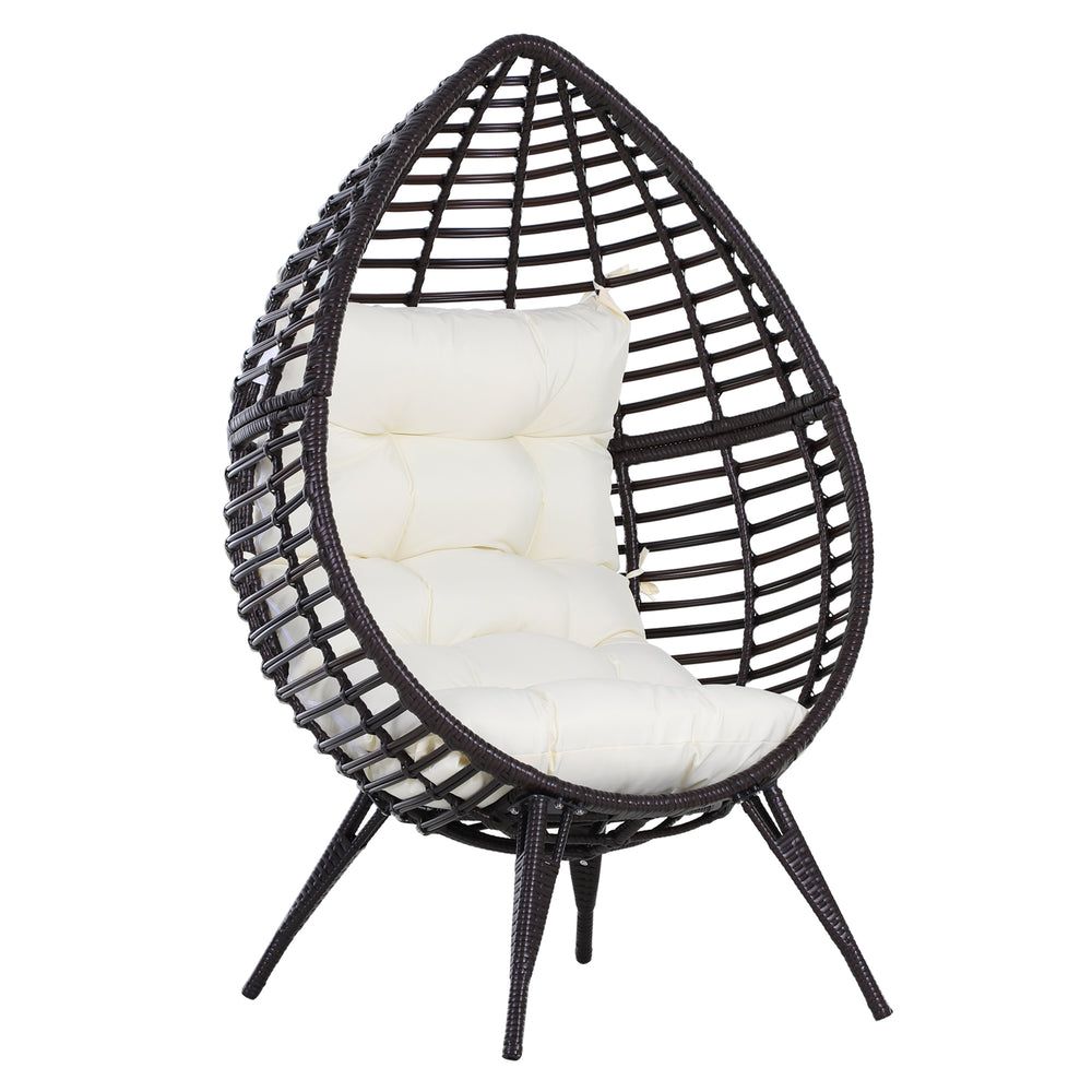 Hanging rattan chair with trapezoidal cushion