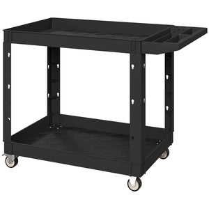 2-Tier Rolling Tool Cart, 500 lb Capacity, Plastic Utility Cart with Handle, Black