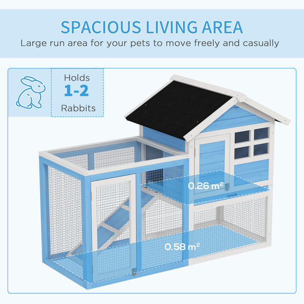 49" Wooden Hutch with Slanted Roof and Run, Light Blue