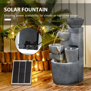 Solar Outdoor Fountain, 4-Tier Resin Waterfall with LED Lighting