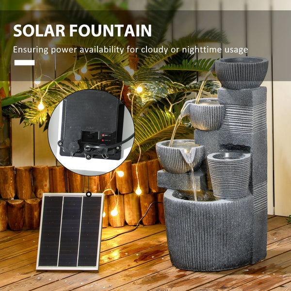 Solar Outdoor Fountain, 4-Tier Resin Waterfall with LED Lighting
