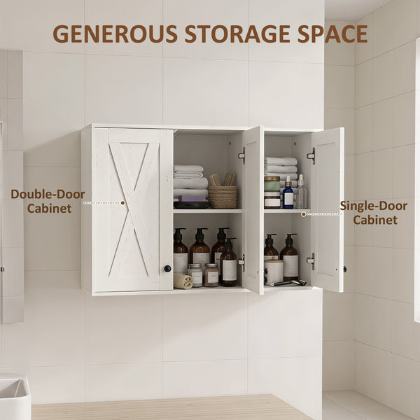 35-in bathroom wall cabinet with 3 doors and adjustable shelves, white