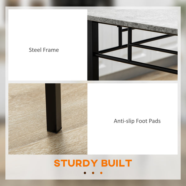 5-Piece Dining Set for 4, with Marble-Effect Top, Upholstered Chairs and Grey Metal Frame.