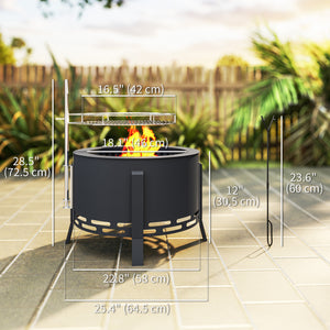 Wood-burning fireplace with grate, ash catcher and poker, black