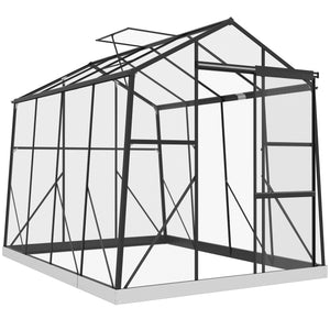 Polycarbonate greenhouse with sliding door, 5-level roof ventilation and gutter