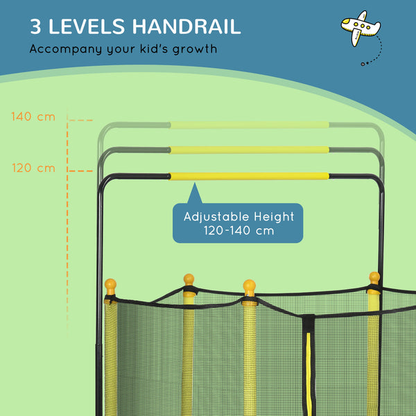 Trampoline 4,6 pieds avec panier de basket, barre horizontale et filet, jaune
