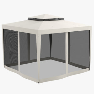 10' x 10' Gazebo with Mesh Netting and Two-Tier Roof for Garden, Patio, Cream White