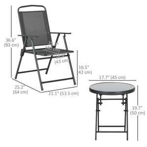 3-piece folding bistro set with mesh chairs and glass table, anthracite grey