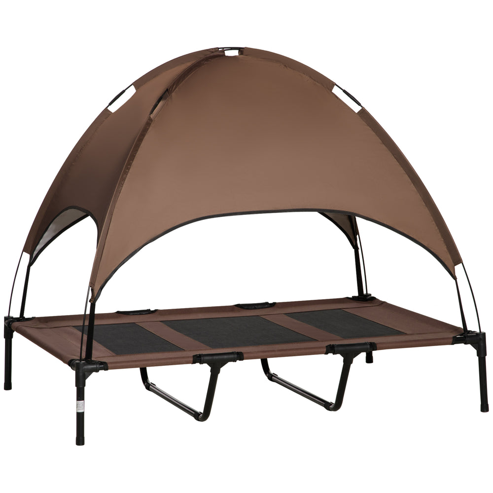 Elevated dog bed with canopy, coffee color