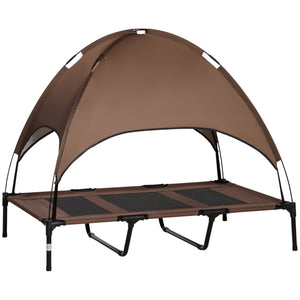 Elevated dog bed with canopy, coffee color