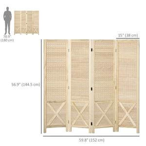 4-panel wooden screen with perforated panel, natural