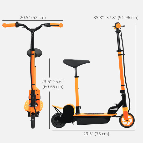 Foldable electric scooter with seat and two adjustable heights, orange