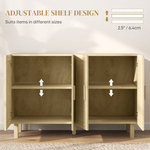 Storage sideboard with 4 rattan doors and adjustable shelves, natural