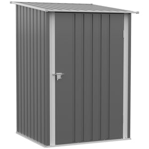 Lean-to garden shed in galvanized steel with lockable door, grey
