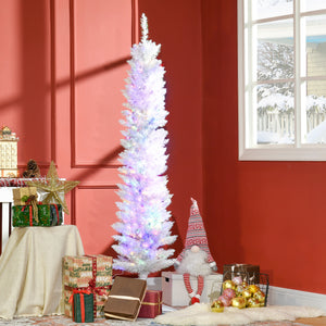 6ft White Pre-Lit Pencil-Shaped Christmas Trees with Colored Top Tips