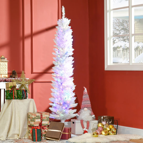 6ft White Pre-Lit Pencil-Shaped Christmas Trees with Colored Top Tips
