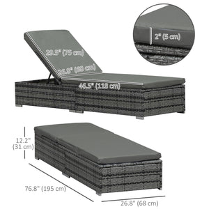 Patio Chaise Lounge with 5-Level Adjustable Backrest and Cushion, Grey Melange