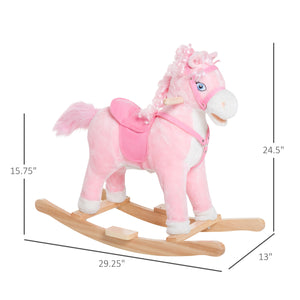 Kids Plush Rocking Horse with Realistic Sounds, Pink
