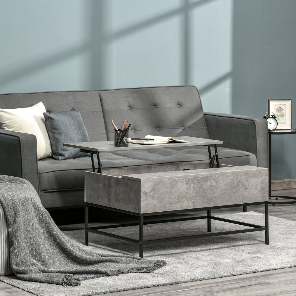 Lift-top coffee table with hidden storage compartment, gray