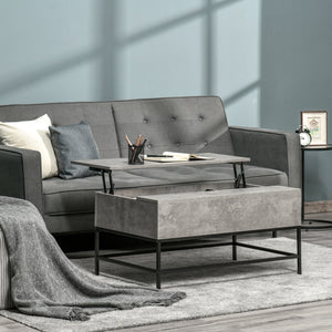 Lift-top coffee table with hidden storage compartment, gray
