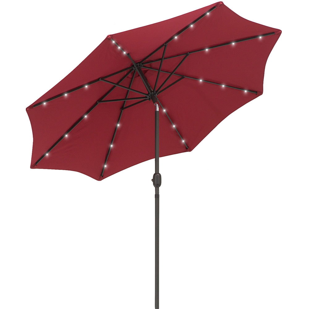 8.8-foot solar parasol with 24 LED lights and tiltable canopy, burgundy red 