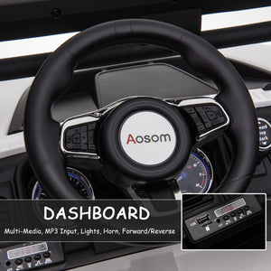 2-seater police truck, 12V with LED lights and MP3 player, white