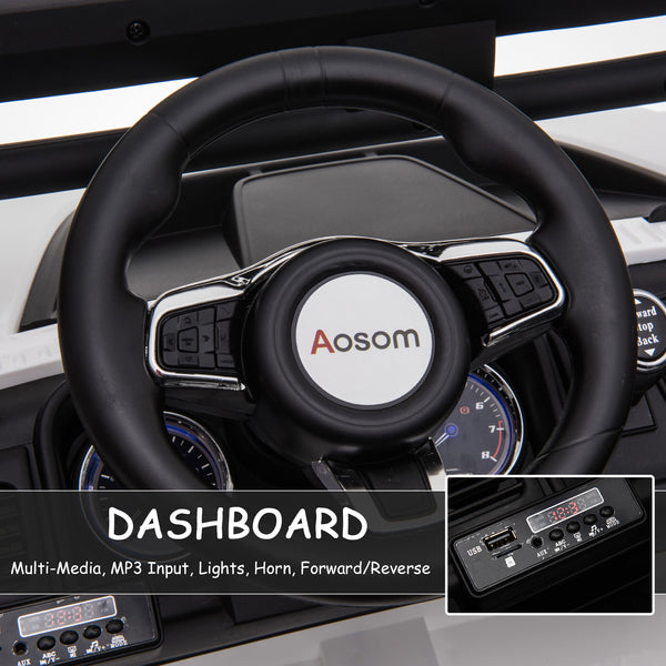 2-seater police truck, 12V with LED lights and MP3 player, white