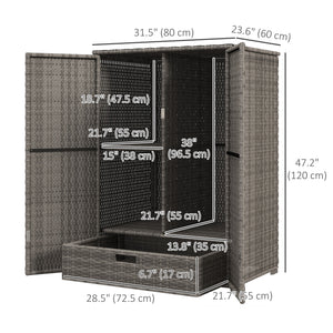 2-door outdoor wicker storage cabinet, dark grey