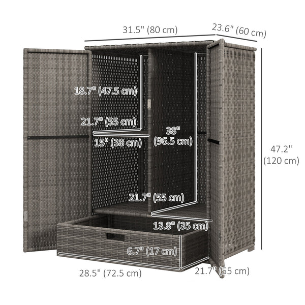 2-door outdoor wicker storage cabinet, dark grey