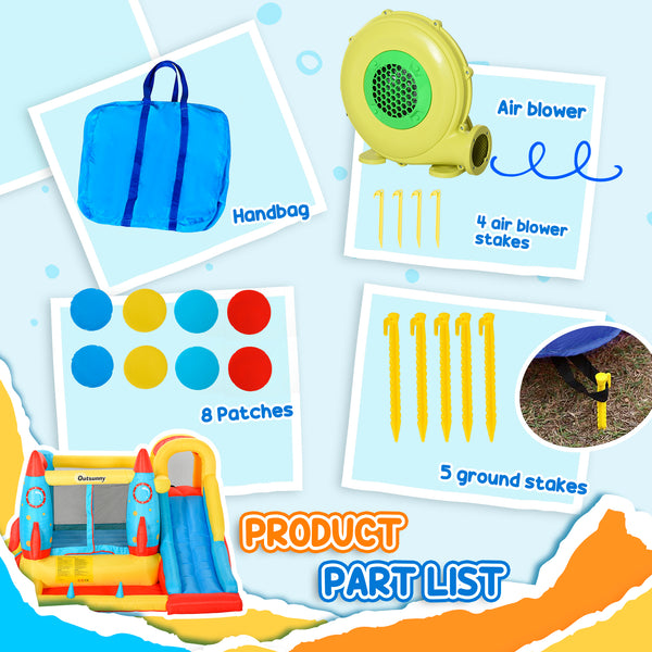 Inflatable trampoline with rocket pattern