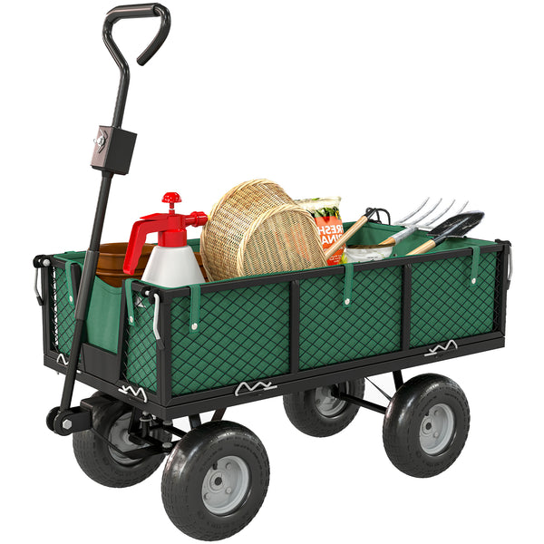 Steel garden cart with removable liner, green