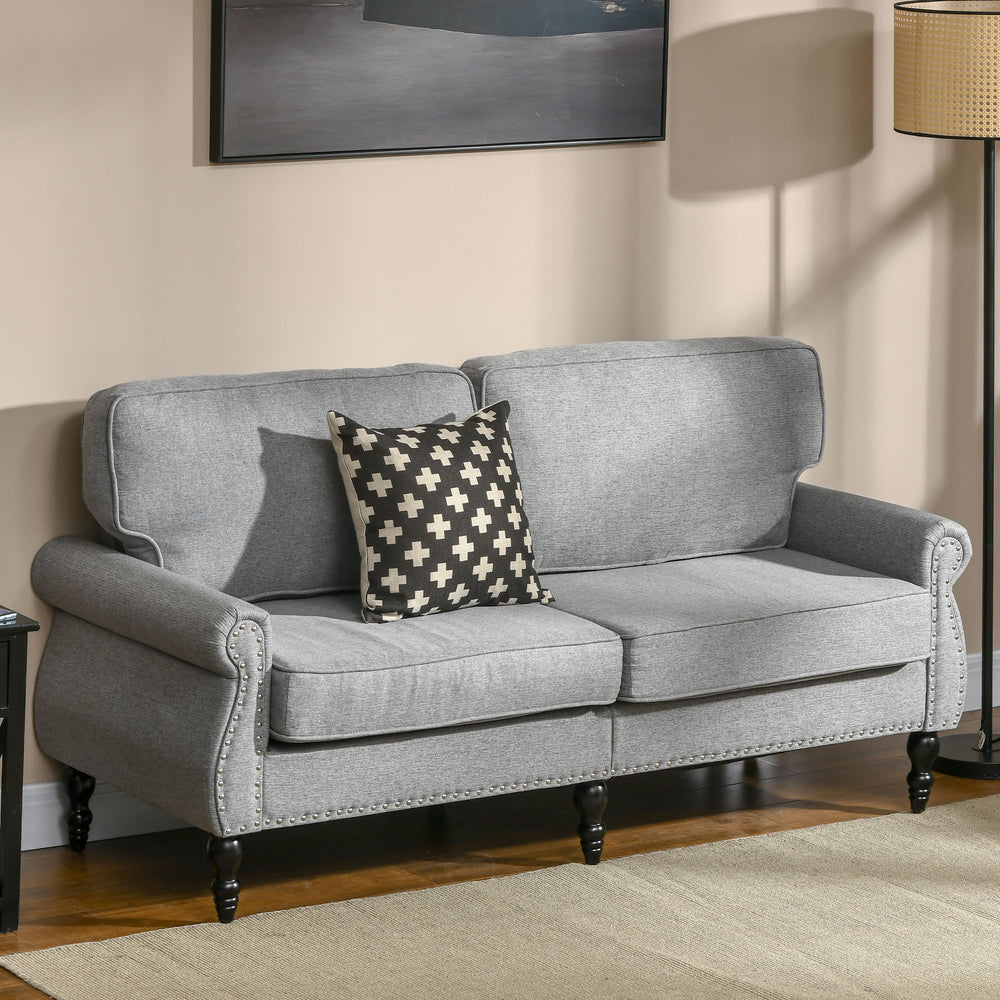 Elegant mid-back 2-seater sofa with rubberwood legs, grey.