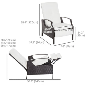 Outdoor reclining rattan chair with white cushion