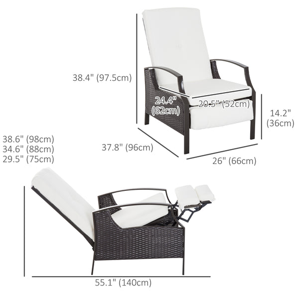 Outdoor reclining rattan chair with white cushion