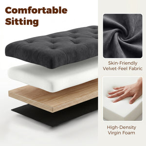 63" Upholstered Velvet Storage Bench, Dark Grey