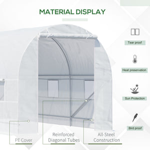 Portable tunnel greenhouse with door and ventilation window, white