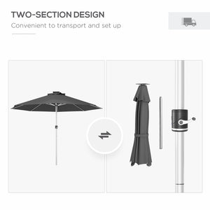 9.6-foot LED light-up parasol with 4 lighting modes, solar and USB charging, anthracite grey