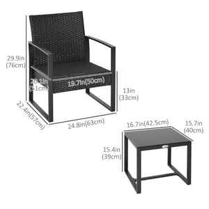 3-piece garden furniture set in black woven resin