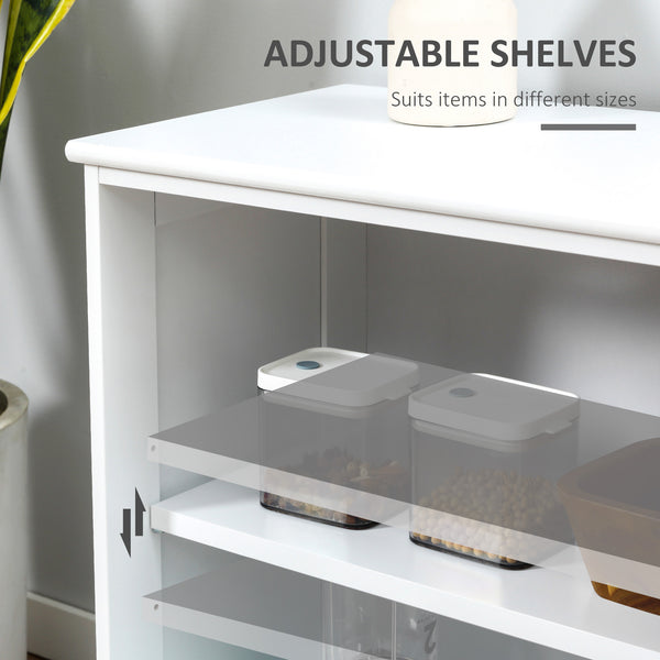 Modern kitchen sideboard with sliding glass door, white