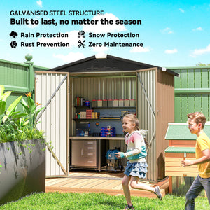 Metal garden shed, with lockable double door and 4 vents, brown.