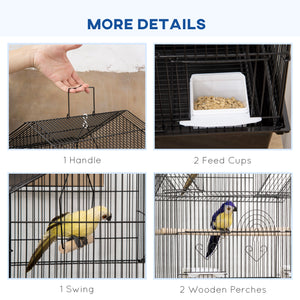 48" Bird Cage with Perch, Swing, Food Container, Sliding Tray and Handle