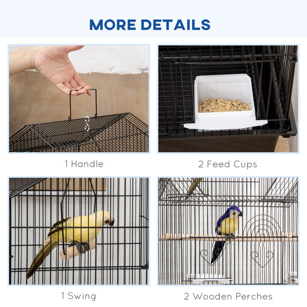 48" Bird Cage with Perch, Swing, Food Container, Sliding Tray and Handle