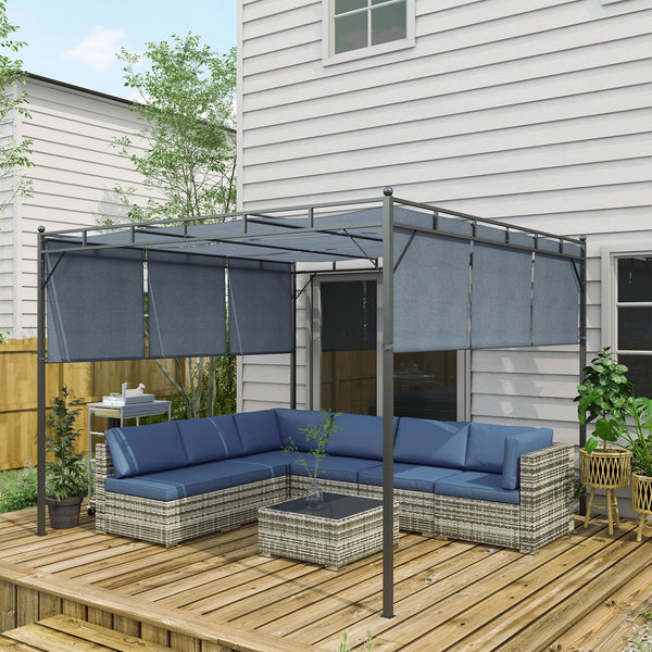 Modular 7-piece garden set in woven resin with coffee table, blue