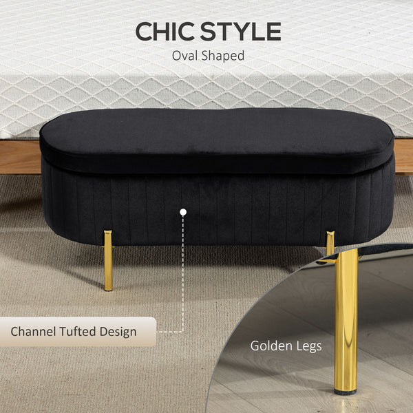 Upholstered bench with thick padding and metal legs, black