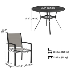 5 Piece Outdoor Dining Set with Round Table and 4 Stackable Chairs, for Backyard, Lawn, Deck, Balcony, Pool Side