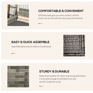 Three-seater sofa in woven resin with removable cushions, grey