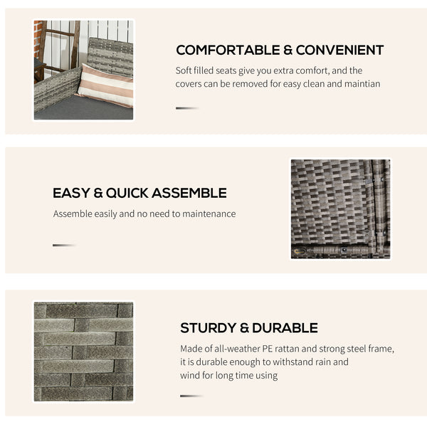 Three-seater sofa in woven resin with removable cushions, grey