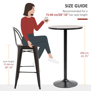 Industrial high bistro table with metal base and elm wood top