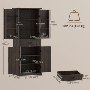 Country style storage unit with door shelves and LEDs, aged brown
