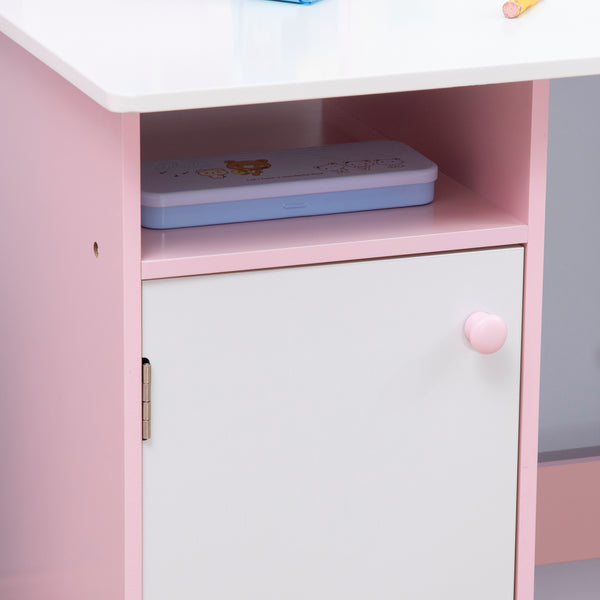 Kids Desk and Chair Set with Whiteboard, Storage and Shelves, Pink